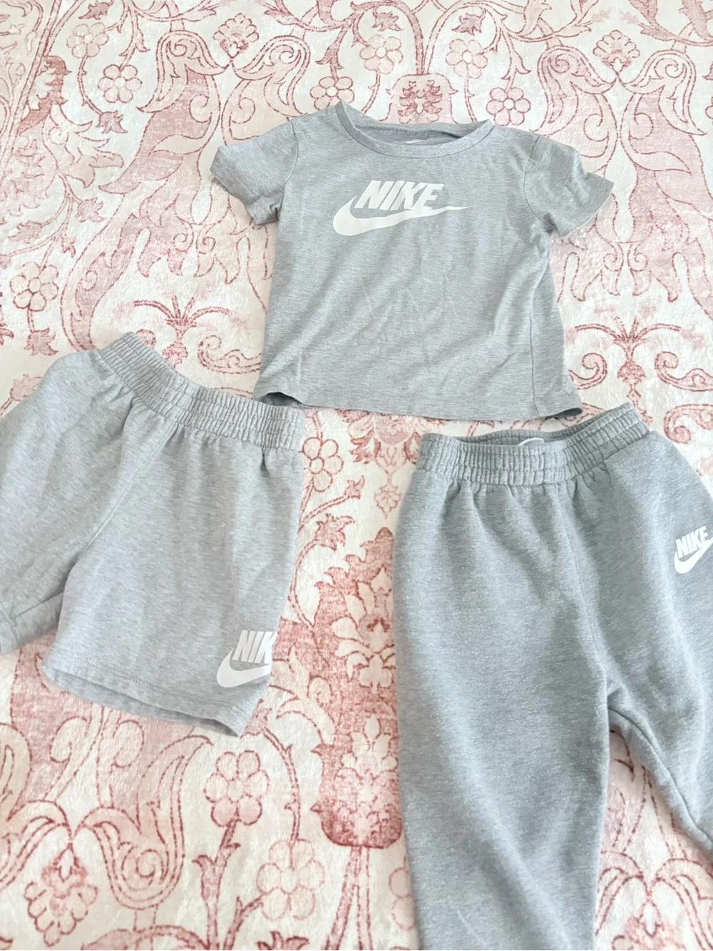 Nike Gray Kids 3-Piece Logo Tee & Bottoms Set